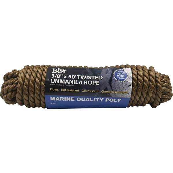 All-Source 3/8 In. x 50 Ft. Natural Twisted Unmanila Polypropylene Packaged Rope 707082